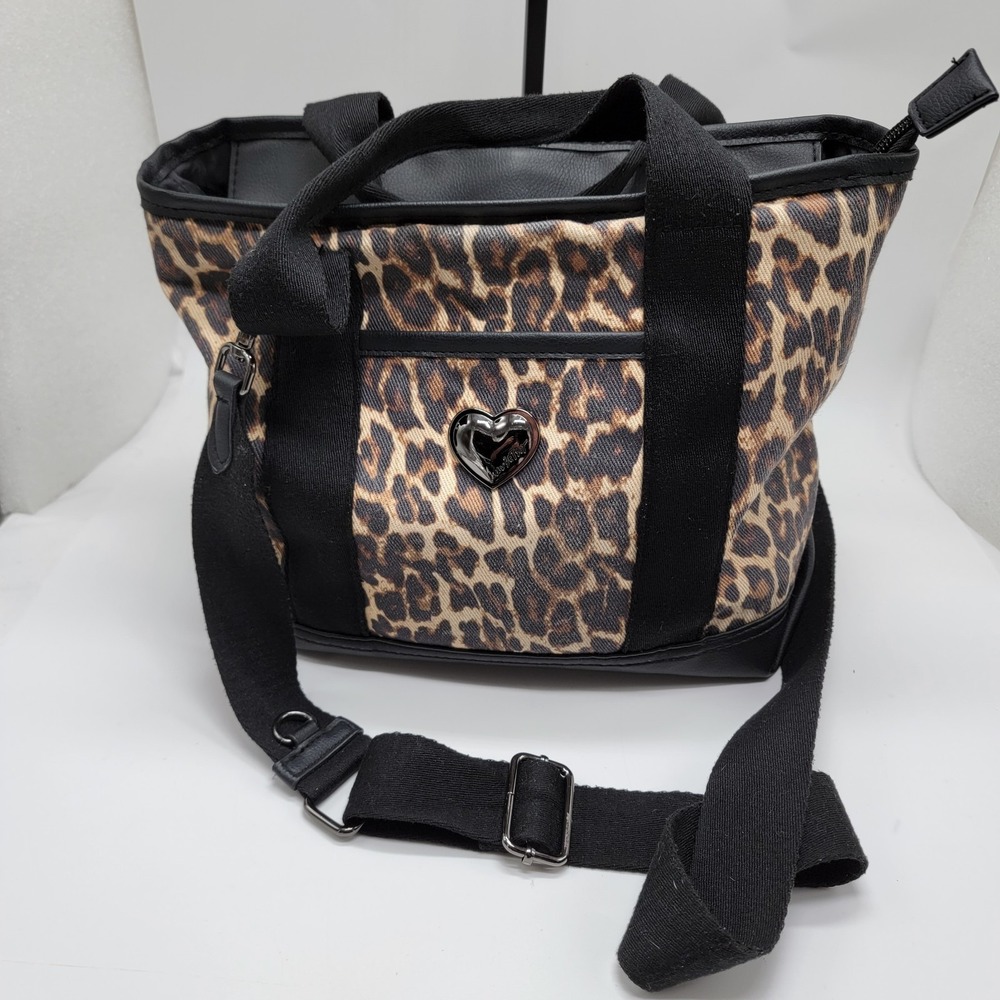 Luv Betsey by Betsey Johnson LBADIE Leopard Print Black Tote Bag Crossbody Purse